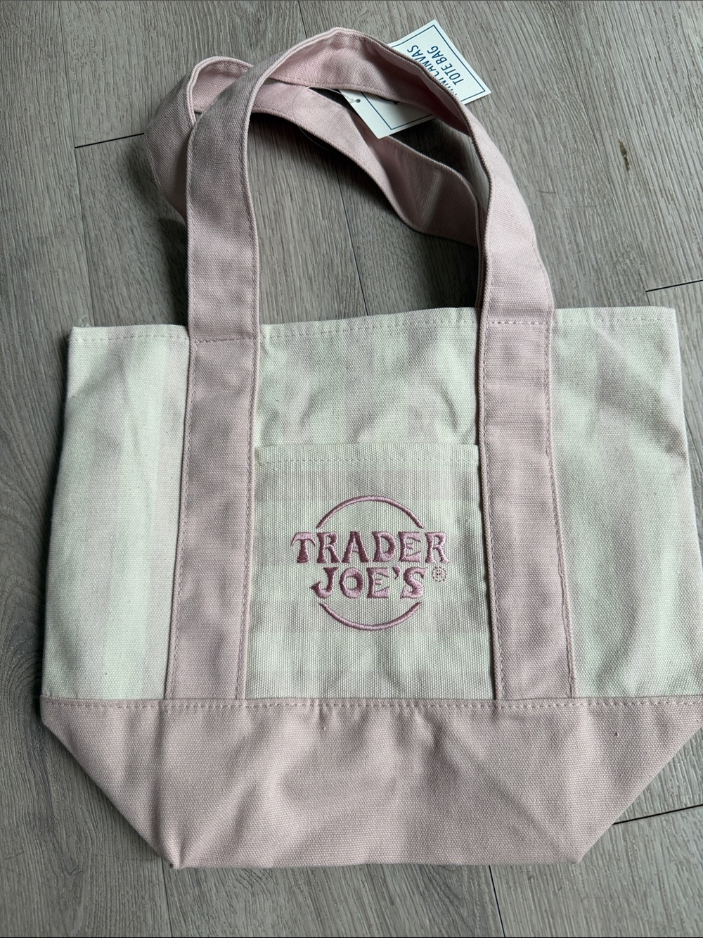 Trader Joe’s TJ Pink Mini Canvas Striped Tote Bag